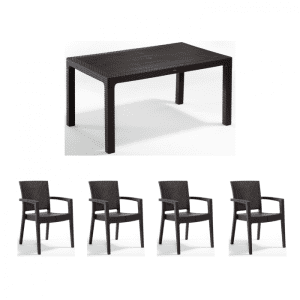 Set gradina cu masa CLASSI 90×150 cm + 4 scaune PARIS 62x58x88 cm, model ratan, maro