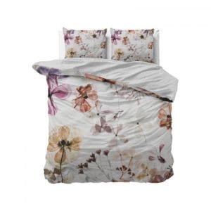 Set lenjerie de pat dubla Lovely Flowers, 200×220 cm, alb