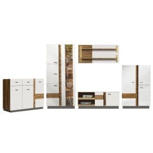Set Living VAL GARDENA Z.A., 4 corpuri, cu lumini LED si Comoda VG12, 2 usi, 3 sertare