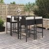 Set mobilier bar de grădină cu perne, 5 piese, negru, poliratan