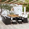 Set mobilier de exterior 13 piese negru, poliratan, lemn acacia