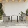 Set mobilier de grădină, 3 piese, gri&negru, poliratan și oțel