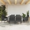 Set mobilier de grădină, 7 piese, negru, poliratan și oțel