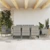 Set mobilier de grădină, 9 piese, gri&negru, poliratan și oțel