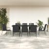 Set mobilier de grădină, 9 piese, negru, oțel și textilenă