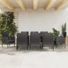 Set mobilier de grădină, 9 piese, negru, poliratan și oțel