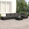Set mobilier de grădină cu perne, 6 piese, negru, poliratan