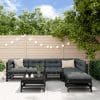 Set mobilier de grădină cu perne, 7 piese, negru, lemn masiv