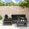 Set mobilier grădină cu perne, 5 piese, gri, lemn masiv