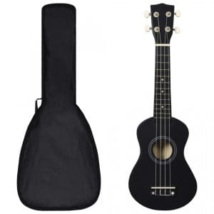 Set ukulele soprano, cu husă, pentru copii, negru, 21″