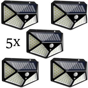 5x Lampi solare perete LS100, 100 LED-uri COB, Senzor Miscare si Lumina,1200mAh, IP65
