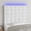 Tăblie de pat cu LED, alb, 100x5x118/128 cm, piele ecologică