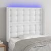 Tăblie de pat cu LED, alb, 103x16x118/128 cm, piele ecologică