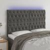 Tăblie de pat cu LED, gri închis, 144x7x118/128 cm, catifea