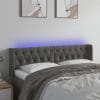 Tăblie de pat cu LED, gri închis, 147x16x78/88 cm, catifea
