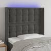 Tăblie de pat cu LED, gri închis, 83x16x118/128 cm, catifea