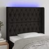 Tăblie de pat cu LED, negru, 103x16x118/128 cm, textil