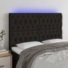 Tăblie de pat cu LED, negru, 160x7x118/128 cm, textil
