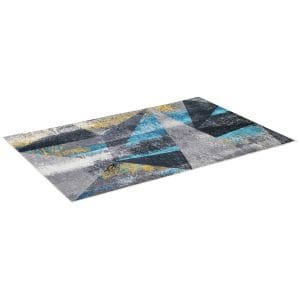HOMCOM Covor modern albastru gri, covoare geometrice covor mare pentru sufragerie, dormitor, sufragerie, 140×200 cm