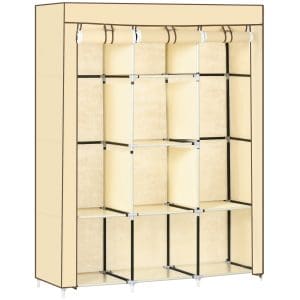 HOMCOM Dulap din stofa cu 8 rafturi si 2 bare, dulap portabil cu usa rulanta, 125x43x162,5 cm, bej | AOSOM RO