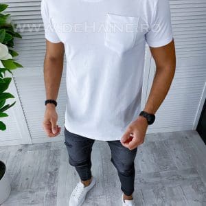 Tricou barbati alb slim fit B1961 K2-1