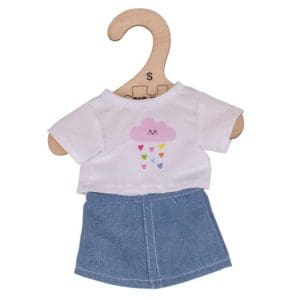 Tricou și fustiță din denim pentru păpuși, 28 cm