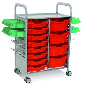 Cărucior multifuncțional cu 8 tăvi mici, 4 tăvi mari, 12 tăvițe laterale și 10 cârlige – Dublu STEM