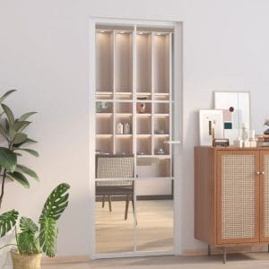 Ușă de interior, 83×201,5 cm, alb, sticlă ESG și aluminiu