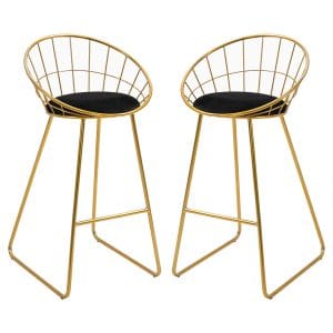 Set 2 Scaune Inalte HOMCOM, Perna de catifea, Poliester si Metal, Negru si Auriu 52.5x47x97cm | Aosom RO