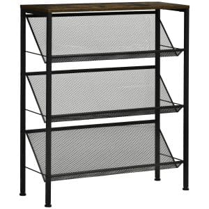 HOMCOM Dulap pentru Pantofi cu 3 rafturi si polita, din otel si PAL, 70x26x89 cm, negru