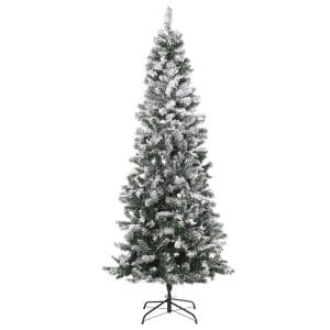 HOMCOM Brad de Craciun de 210cm Pin artificial acoperit cu plus alb cu 631 ramuri, baza pliabila detasabila