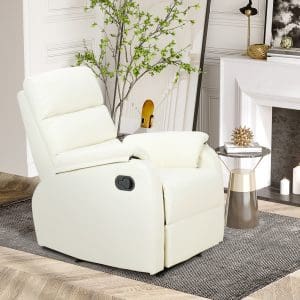 Homcom Fotoliu Relax Rabatabil Manual in Piele Sintetica, Crem, 75x92x99cm
