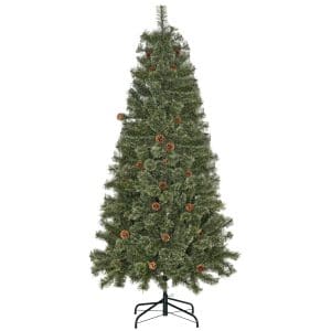Brad de Craciun artificial 6 picioare, cu 450 de ramuri realiste, 28 conuri de pin, baza metalica, verde HOMCOM | Aosom RO