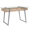 HOMCOM Birou Masa picioare in forma de X suprafata de sticla design modern pentru domiciliu birou stejar 120 x 60 x 74.5cm