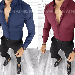 Set 2 camasi slim sit bleumarin si grena 12400