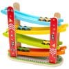 Jucarie BigJigs Toys din Lemn Cursa Masinutelor cu Rampa Etajata