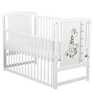 Patut din Lemn BabyNeeds Timmi Girafa 120×60 cm cu Laterala Culisanta Alb