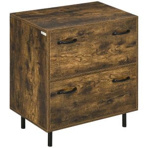 Vinsetto Comoda cu 2 sertare din PAL maro cu picioare metalice pentru dormitor, studiu si sufragerie, 65x40x75 cm | Aosom RO