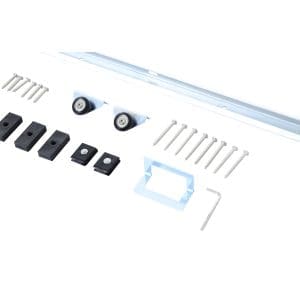 Set ușă glisantă metalică HOMCOM cu unelte, role, ghidaj de podea, blocuri și cheie hexagonală, 186×2,5×3,77cm, argintiu | Aosom RO