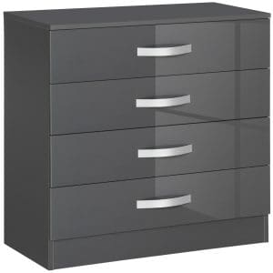 HOMCOM Comoda cu 4 sertare cu manere metalice pentru dormitor si sufragerie, PAL, 75x36x72cm, gri