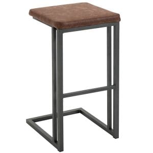HOMCOM Set 2 Taburete de Bar şi Bucatarie, Taburete capitonate Design Stil Vintage Industrial, Imitaţie de piele şi Metal, Maro