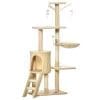 Copac Ascutit Unghii PawHut cu Cusca pentru Pisici in Lemn Sisal Natural, Bej, 40x30x131cm | Aosom RO