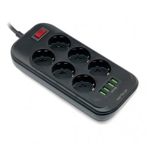 Prelungitor cu 6 x Schuko + 4 x USB-A 3.1A 2m Negru, SRXP-PS66B