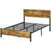 Cadru de Pat din PAL in Stil Industrial cu Tablii la Cap, Suport cu Lamele si Cutie de Depozitare, 149x207x104cm, Maro HOMCOM | Aosom RO