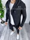Cardigan barbati negru cu gluga slim fit ZR T3559 S2