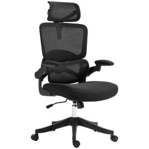 Scaun pentru Birou cu Spatar Reglabil, Tetiera si Cotiere, Suport Lombar, Scaun de Birou Ergonomic cu Functie de Rotire, Negru Vinsetto | Aosom RO