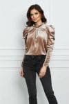 Bluza Dy Fashion crem din catifea cu umeri bufanti
