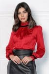 Bluza MBG rosie cu benzi catifelate la guler si maneci