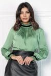 Bluza MBG verde cu benzi catifelate la guler si maneci