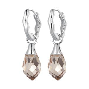 Cercei din argint Brown Hoops Crystals